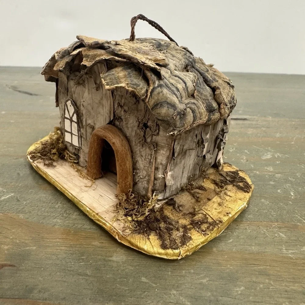 Mini Handmade Twig Bark Cottage Hanging Ornament Rustic Fairy House Folk Art